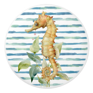 WATERCOLOR SEAHORSE, BEACH, COASTAL SEA LIFE CERAMIC KNOB