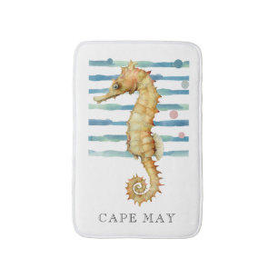 WATERCOLOR SEAHORSE, BEACH TOWN, CAPE MAY BATH MAT