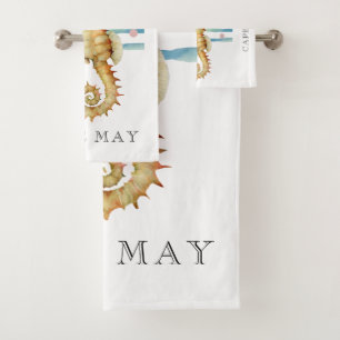 WATERCOLOR SEAHORSE, BEACH TOWN, CAPE MAY BATH TOWEL SET