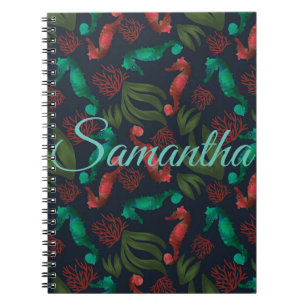 Watercolor Seahorse Blue Nautical Personalized Notebook