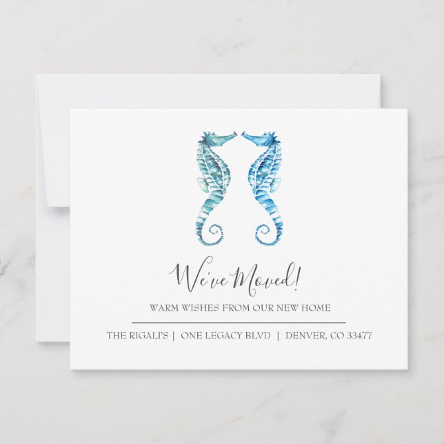 Watercolor Seahorse Change of Address Cards (Front)