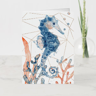 Watercolor Seahorse Folded Foil Greeting Card