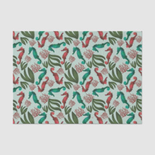 Watercolor Seahorse Mint Nautical Pattern Tissue Paper