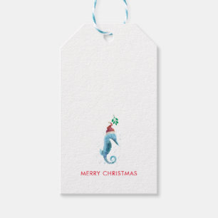 Watercolor Seahorse Mistletoe Nautical Named Gift Tags