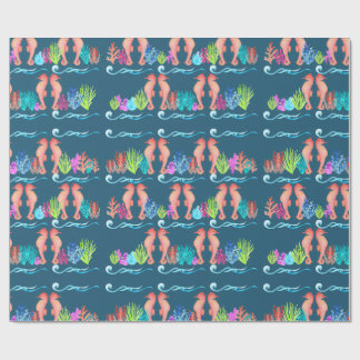 Watercolor Seahorse Ocean Pattern Wrapping Paper