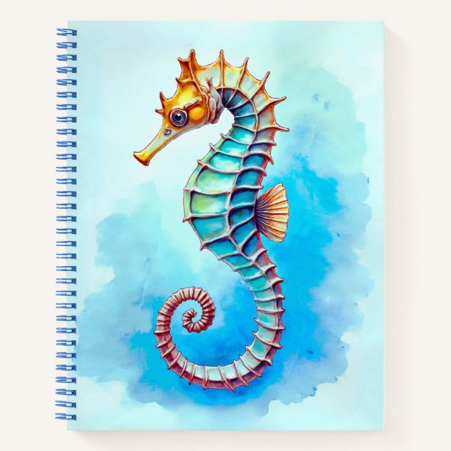 Watercolor Seahorse on Turquoise Journal (Front)
