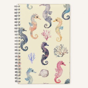 Watercolor Seahorse Pattern Coastal Nursery Ocean Notebook