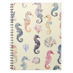 Watercolor Seahorse Pattern Coastal Nursery Ocean  Notebook