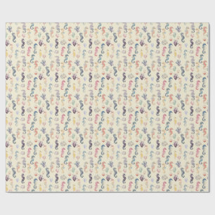 Watercolor Seahorse Pattern Coastal Nursery Ocean Wrapping Paper