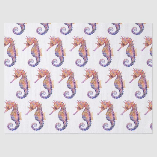 Watercolor Seahorse Pattern Decoupage Tissue Paper (Front)