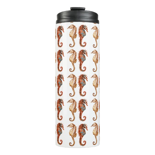 Watercolor Seahorse Pattern Thermal Tumbler (Front)