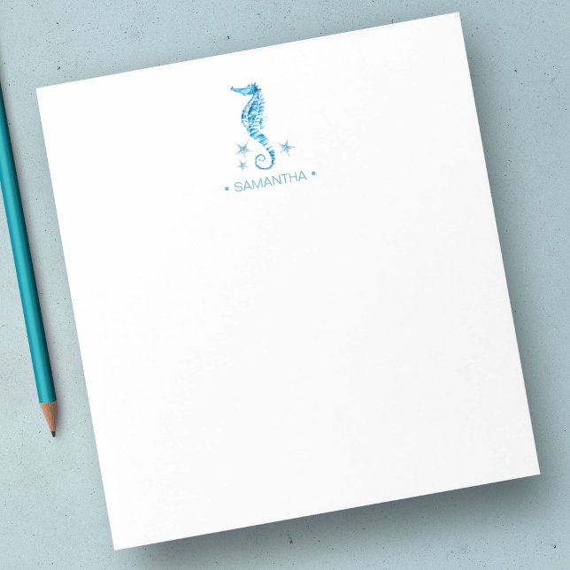 Watercolor Seahorse Personalised Stationery Notepad (Seahorse custom notepad unique watercolor art by Victoria Grigaliunas)