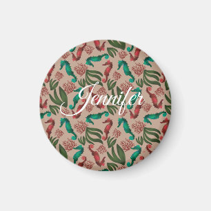 Watercolor Seahorse Pink Nautical Personalised Magnet