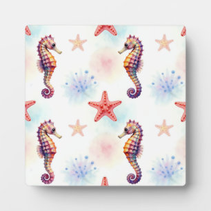 Watercolor Seahorse Starfish Pattern Plaque