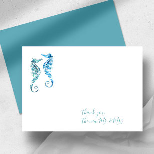 Watercolor Seahorse Thank You Stationery Card