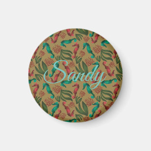 Watercolor Seahorse Vintage Nautical Personalised Magnet