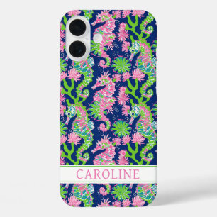 Watercolor Seahorses Monogrammed iPhone 16 Plus Case