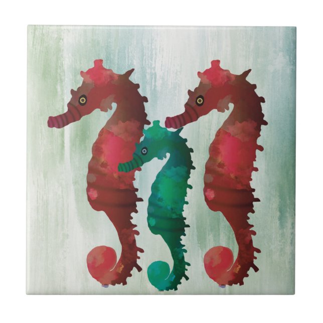 Watercolor Seahorses Nautical  Tile (Front)
