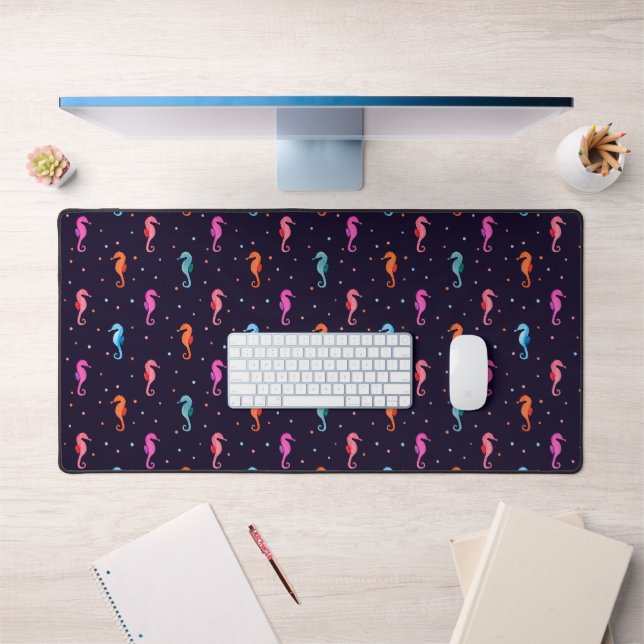 Watercolor Seahorses on Navy Blue Pattern Desk Mat (Office 1)