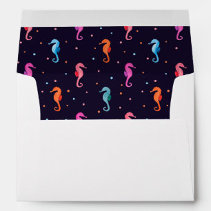 Watercolor Seahorses on Navy Blue Pattern Envelopes