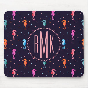 Watercolor Seahorses on Navy Blue Pattern Mouse Mat