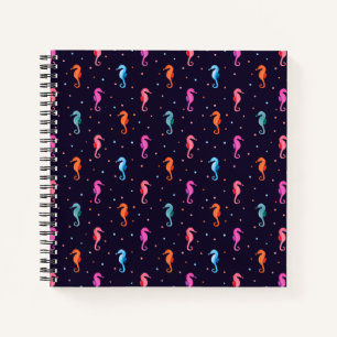 Watercolor Seahorses on Navy Blue Pattern Notebook