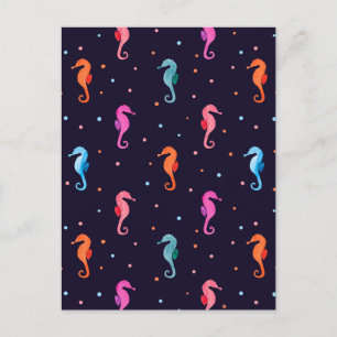 Watercolor Seahorses on Navy Blue Pattern Postcard