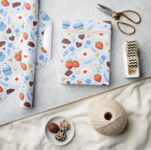 Watercolor Seamless Baking and Sweets Pattern Wrapping Paper