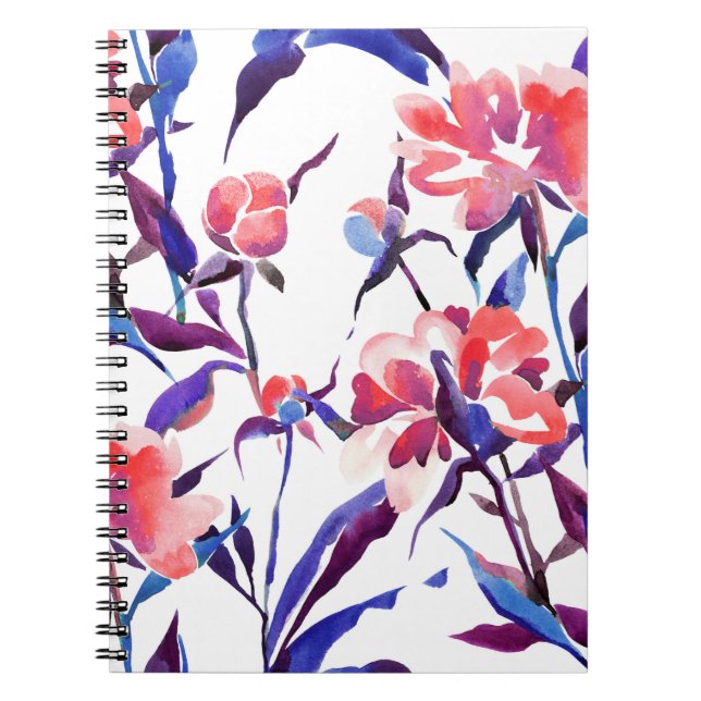 Watercolor seamless botanical pattern. Hand drawn  Notebook (Front)
