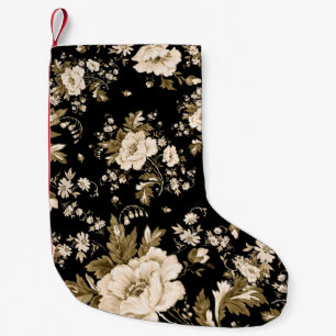 Watercolor seamless delicate flowers pattern with small christmas stocking