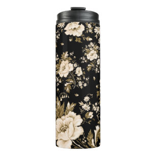Watercolor seamless delicate flowers pattern with thermal tumbler