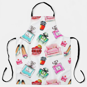 Watercolor seamless fashion glamour pattern on whi apron