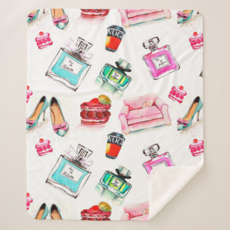 Watercolor seamless fashion glamour pattern on whi sherpa blanket