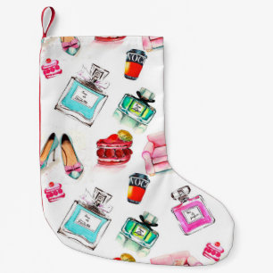 Watercolor seamless fashion glamour pattern on whi small christmas stocking