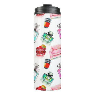 Watercolor seamless fashion glamour pattern on whi thermal tumbler