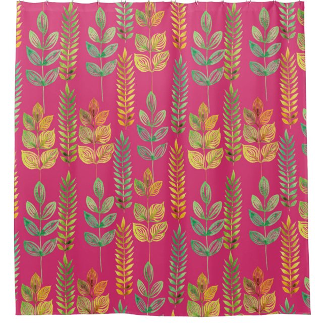 watercolor seamless floral pattern background text shower curtain (Front)