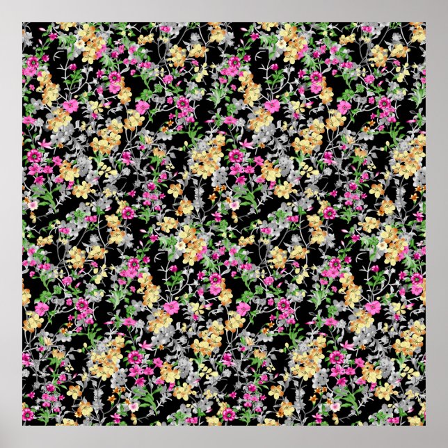 watercolor seamless floral pattern black backgroun poster (Front)