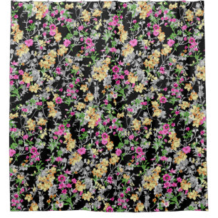 watercolor seamless floral pattern black backgroun shower curtain