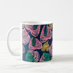 Watercolor seamless floral pattern grass branches coffee mug