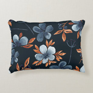 Watercolor seamless floral pattern with indigo flo decorative cushion