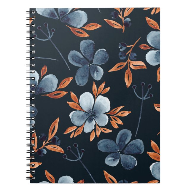 Watercolor seamless floral pattern with indigo flo notebook (Front)