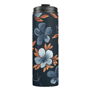 Watercolor seamless floral pattern with indigo flo thermal tumbler