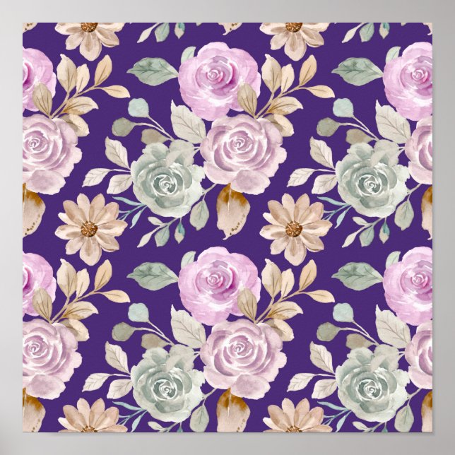  Watercolor Seamless Flowers Poster (Front)