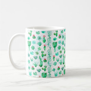 Watercolor seamless pattern background with succul coffee mug