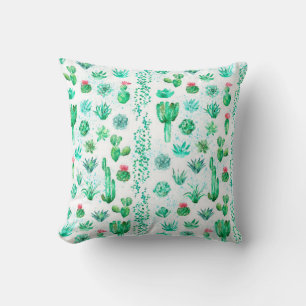 Watercolor seamless pattern background with succul cushion