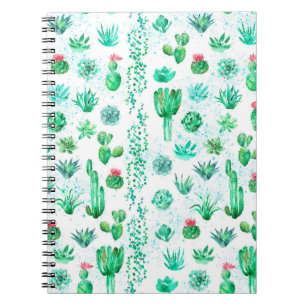 Watercolor seamless pattern background with succul notebook