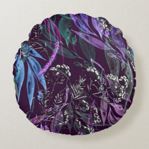 Watercolor seamless pattern. Branch with berry Wat Round Cushion