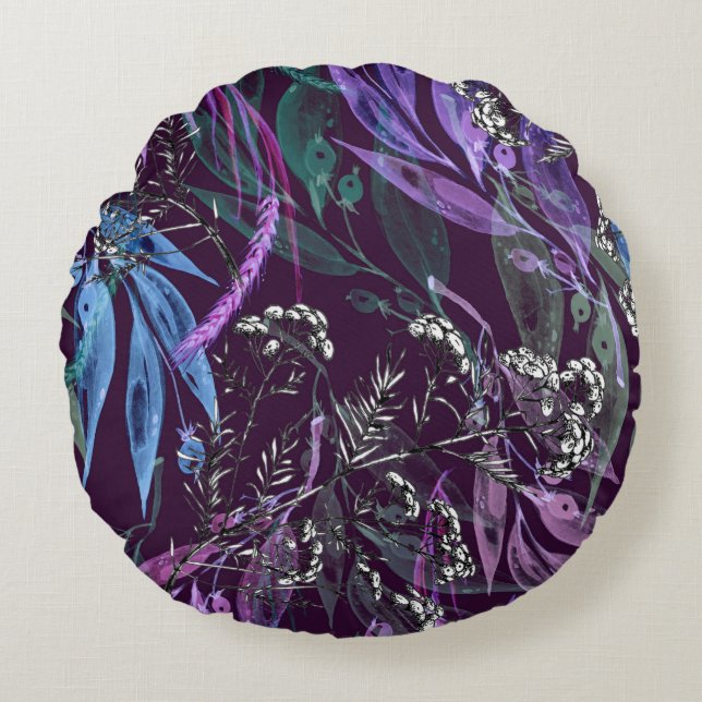 Watercolor seamless pattern. Branch with berry Wat Round Cushion (Front)