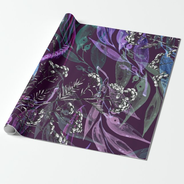 Watercolor seamless pattern. Branch with berry Wat Wrapping Paper (Unrolled)