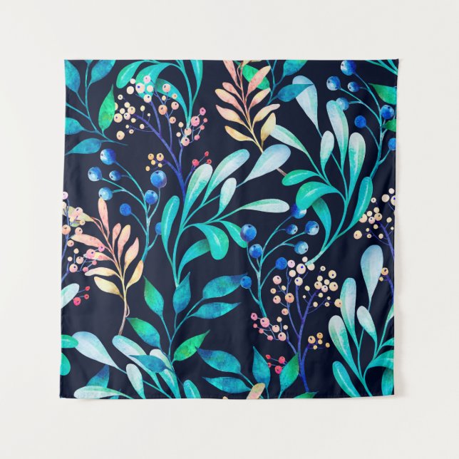 Watercolor seamless pattern. Complicated botanical Tapestry (Front)